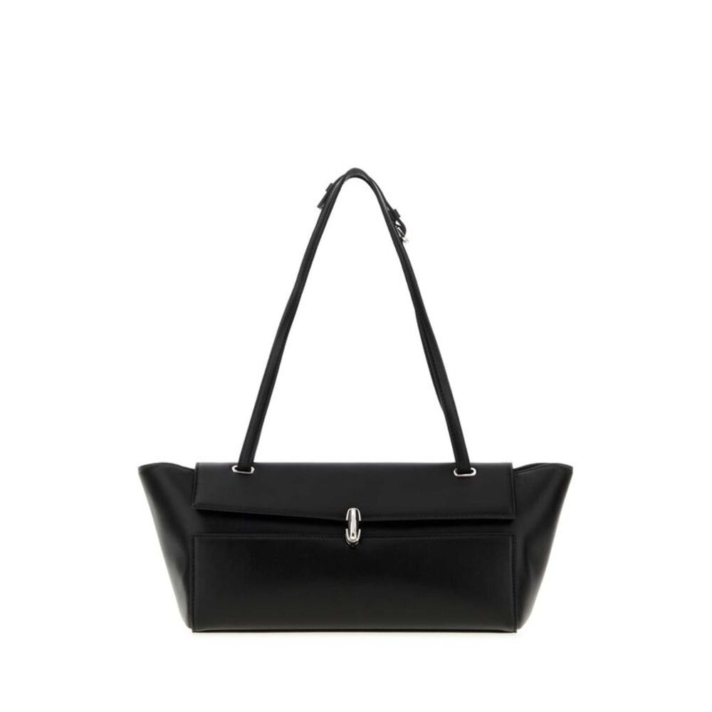 Savette Women Black Leather Trapeze Shoulder Bag